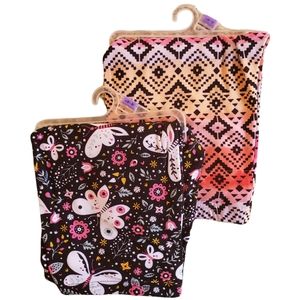 NEW Girls Leggings Elastic Waist Floral/Art Deco Black Pink Peach Sz L 10/12